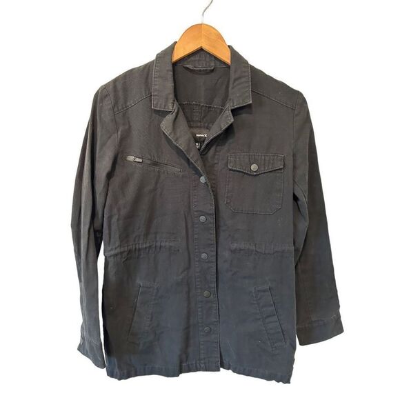 Hurley Black Button Up Slater Casual Shirt Shaket Size Small Cotton - Picture 1 of 13
